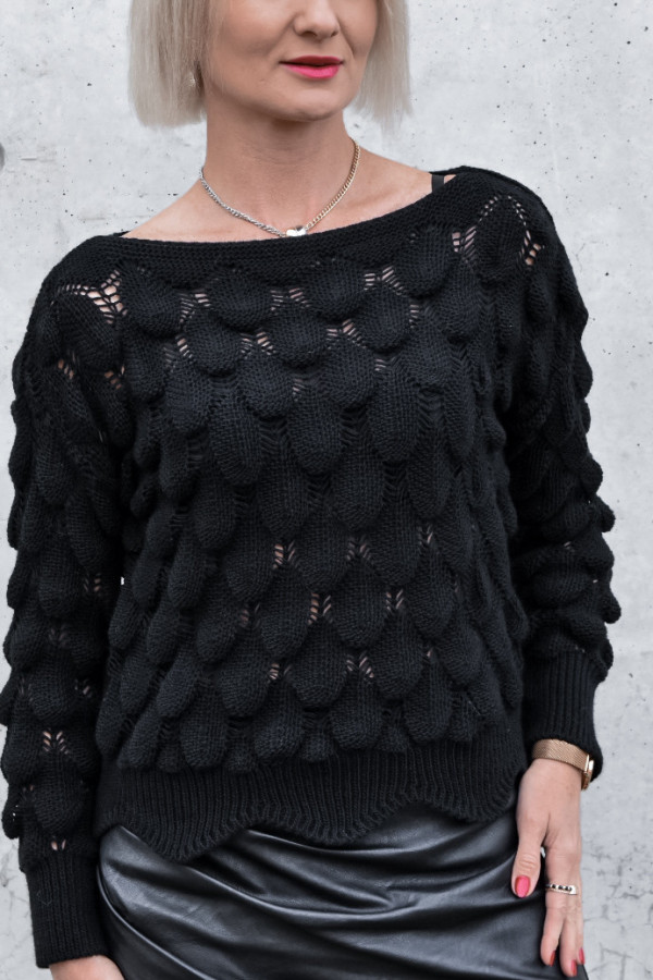 Sweter krótki Roial ze splotem – czarny 1