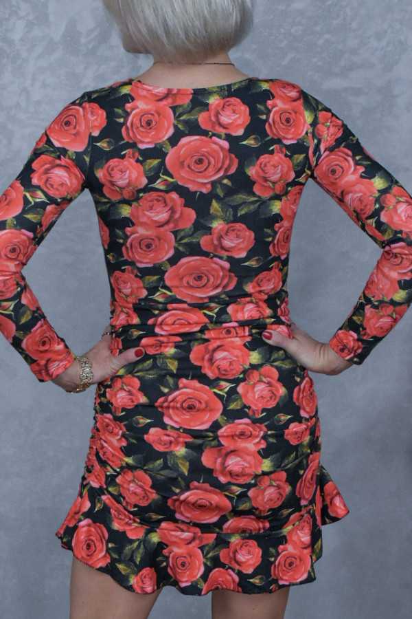 Sukienka dopasowana Leila w kwiaty – czerwono-czarna 2